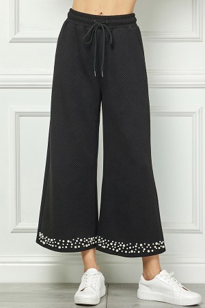 P7240<br/>Pearl Detail Texture Cropped Pants