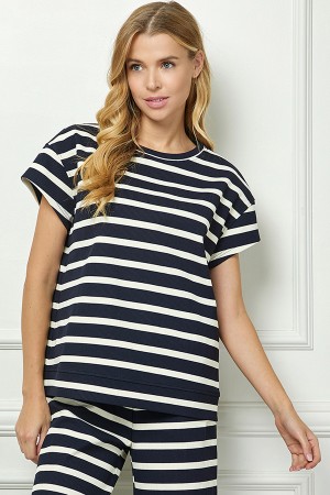 T3751<br/>STRIPED SHORT SLEEVE LOUNGE RIB TOP