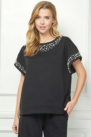 T3767<br/>Pearl Detail Texture Top