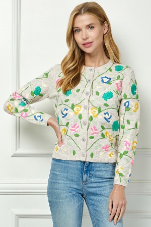 SW6649<br/>Embroidery Detail Sweater Cardigan