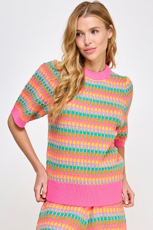 SW6695<br/>Colorful Short Sleeve Sweater Top