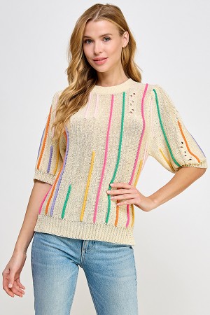SW6697<br/>Color stripe detail Sweater Top
