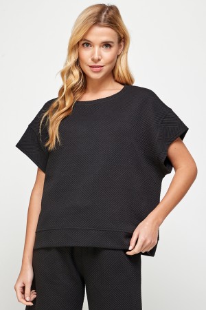 T3353<br/>Textured Short Sleeve Sweatshirts Lounge Wear Top
