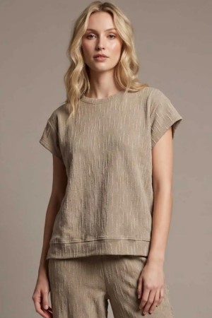 T4392<br/>Textured Top & Cropped Wide-Leg Pants Set